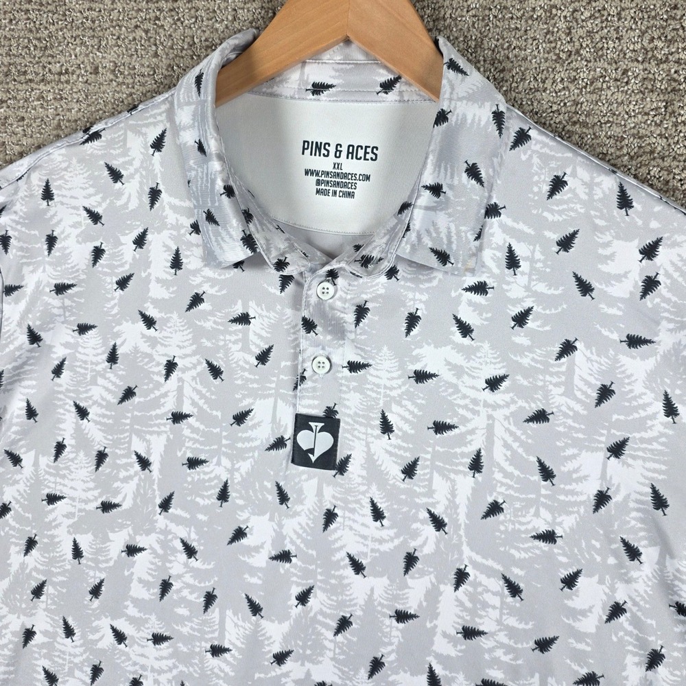 Pins & Aces Mens‎ XXL Pine Tree Colorado Evergreen Short Sleeve Golf Polo Shirt